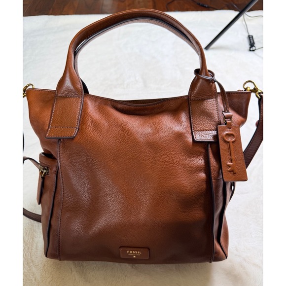 Fossil Handbags - Fossil Emerson Medium Satchel Women Medium Brown Leather Shoulder Strap